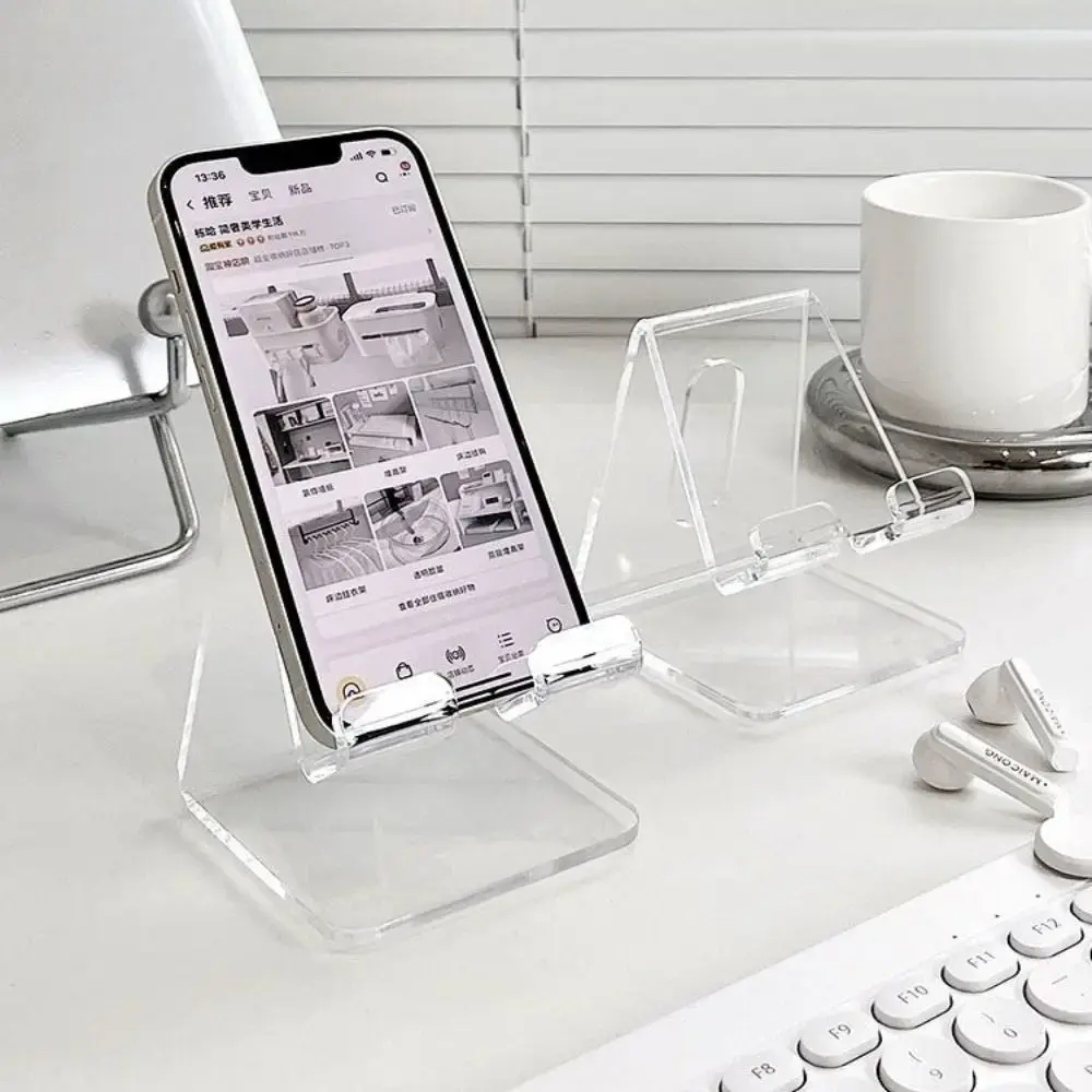 Acrylic Transparent Minimalist Ins Foldable Phone Holder Desktop Lazy Tablet Stand For iPhone iPad Galaxy Tab Smartphone Bracket