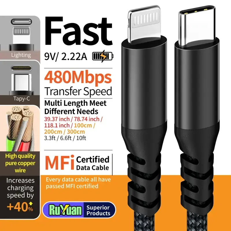 LAIHONEN 1PC MFI Certified Data Cable 20W Type C to Lightning Fast Charging Data Cable for iPhone 14 14 Plus 14 Pro 14 Pro Max