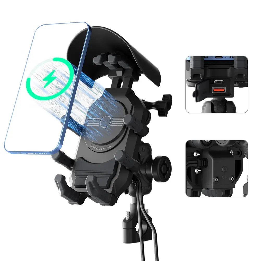 Fast Charger Stand 15W Wireless Charging Shockproof Smartphone Handlebar Mount Anti-Theft Bike Cellphone Support Waterproof