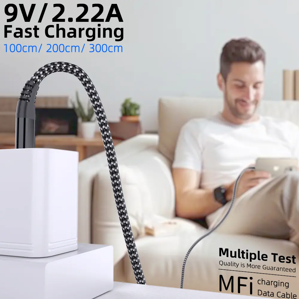 LAIHONEN 1pc for iPhone MFi Charger Cable10FT 1Pack Lightning Cable Nylon Braided Fast Charging for iPhone 14 13 12 11 Pro Max