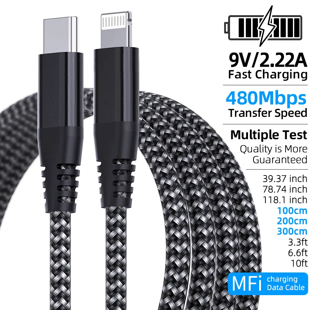 LAIHONEN 1pc for iPhone MFi Charger Cable10FT 1Pack Lightning Cable Nylon Braided Fast Charging for iPhone 14 13 12 11 Pro Max
