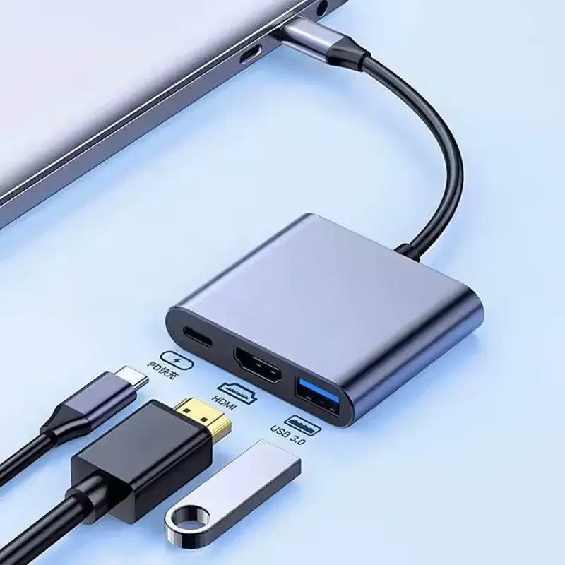 4K 1080P Type C To HDMI-compatible/ Usb 3.0/ Type C 3 in 1 Cable Converter Thunderbolt 3 Switch to HDMI-compatible Adapter Cable