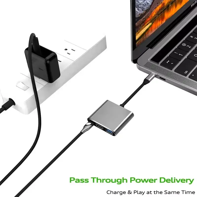 4K 1080P Type C To HDMI-compatible/ Usb 3.0/ Type C 3 in 1 Cable Converter Thunderbolt 3 Switch to HDMI-compatible Adapter Cable
