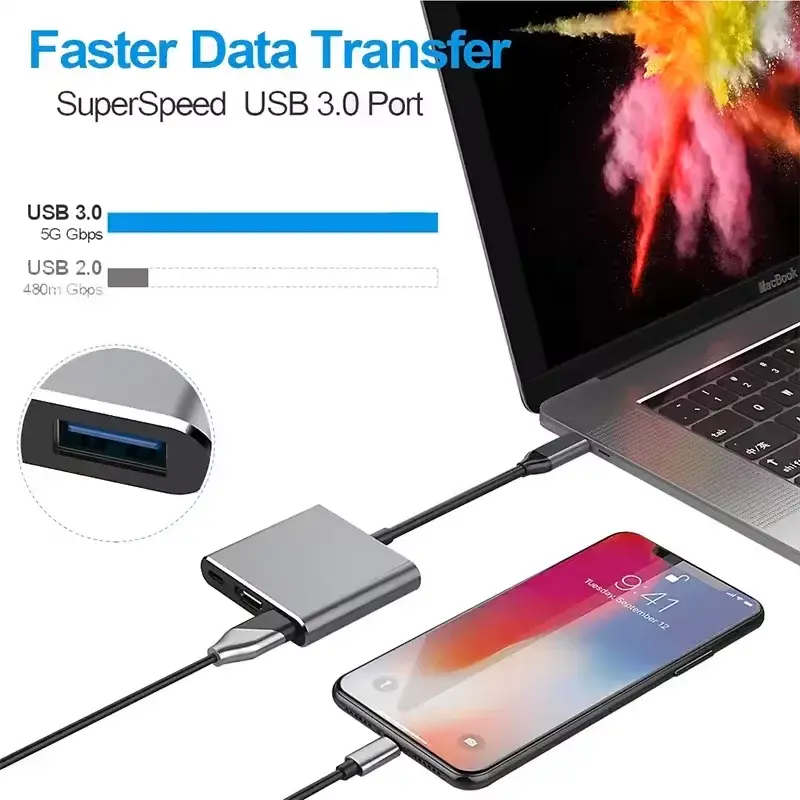 4K 1080P Type C To HDMI-compatible/ Usb 3.0/ Type C 3 in 1 Cable Converter Thunderbolt 3 Switch to HDMI-compatible Adapter Cable