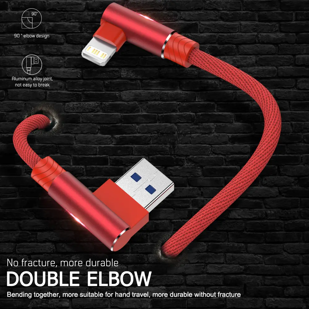 90 Degree USB Charger Cable For iPhone 14 13 12 11 XS Max XR X 8 7 6 Plus SE iPad Origin Mobile Phone Long Wire Data Cord 1/2/3m