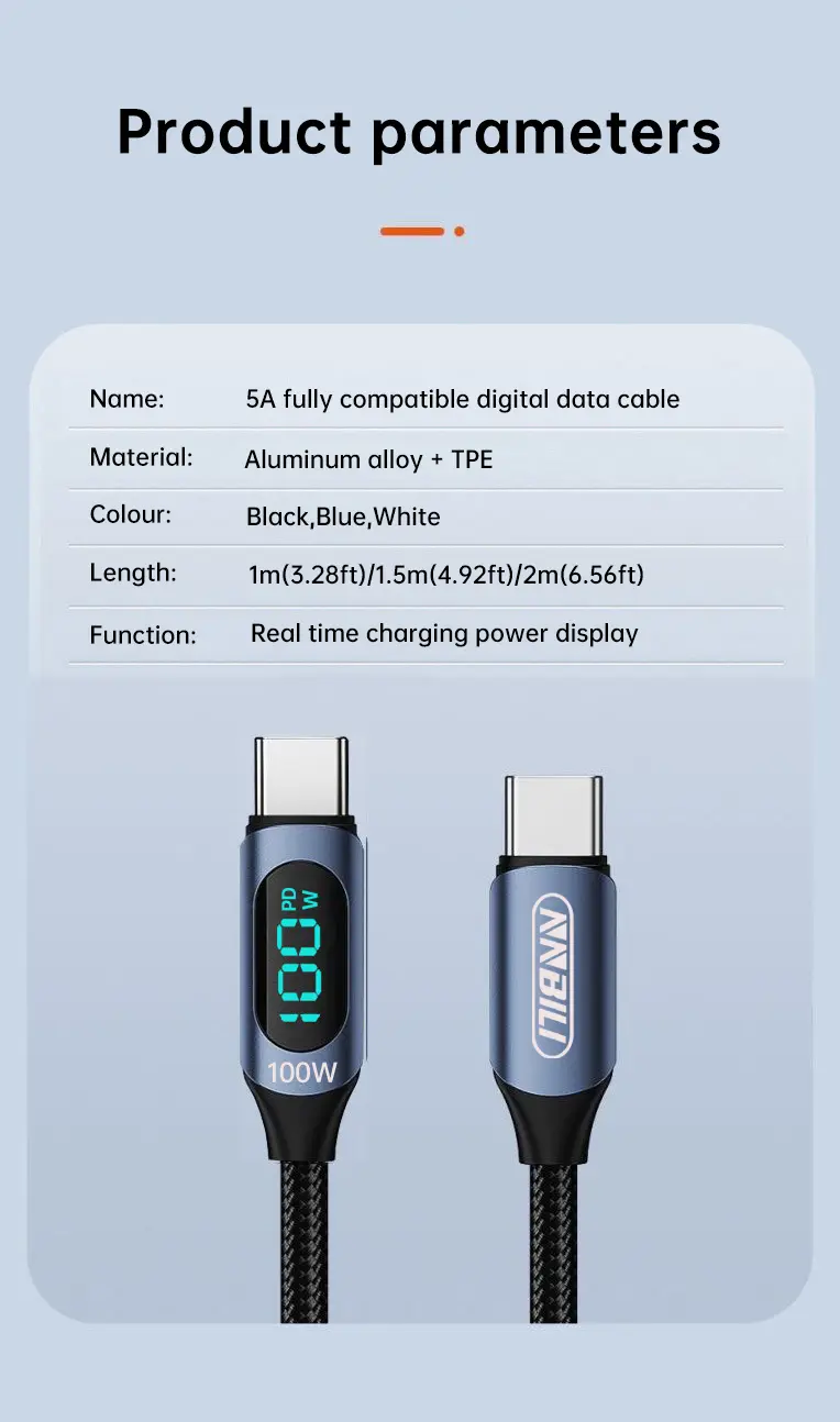 NNBILI Type C to Type C Cable 100W PD Fast Charging Charger USB C to USB C Display Cable For POCO f3 Realme Macbook iPad