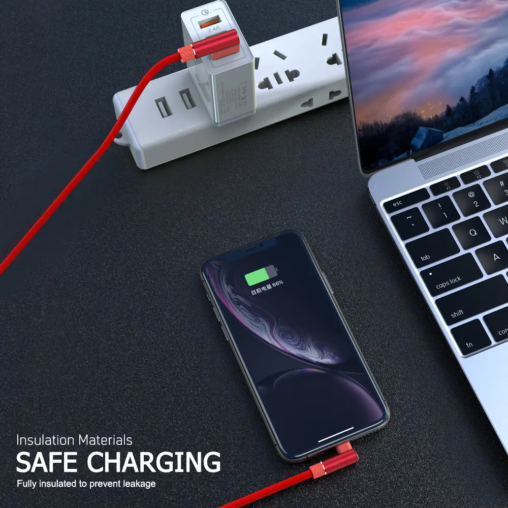 90 Degree USB Charger Cable For iPhone 14 13 12 11 XS Max XR X 8 7 6 Plus SE iPad Origin Mobile Phone Long Wire Data Cord 1/2/3m