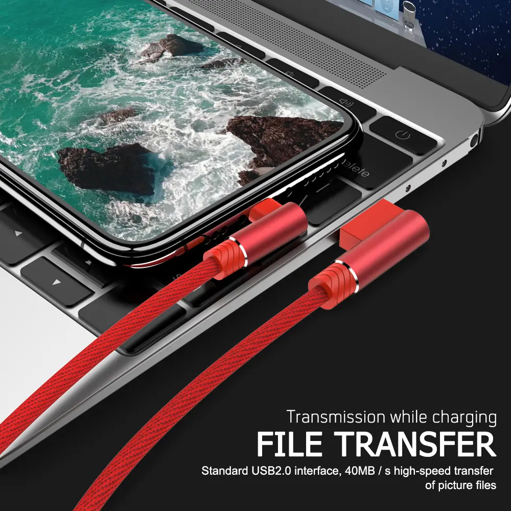 90 Degree USB Charger Cable For iPhone 14 13 12 11 XS Max XR X 8 7 6 Plus SE iPad Origin Mobile Phone Long Wire Data Cord 1/2/3m