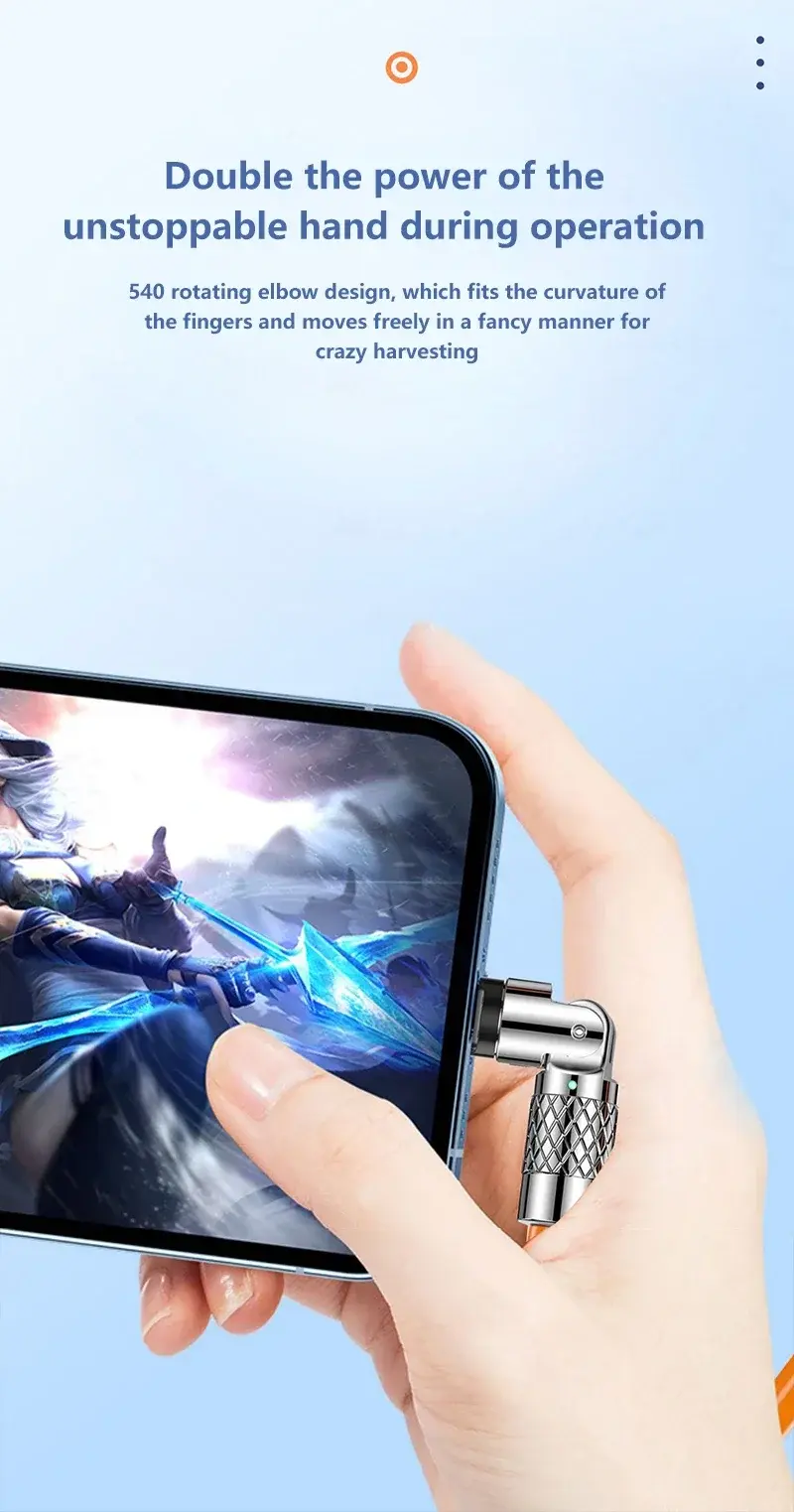 120W 7A Fast Charge USB Type C Cable 180 Degree Rotation Elbow Cable for Game for Xiaomi Redmi Honor Phone Charger USB C Cable