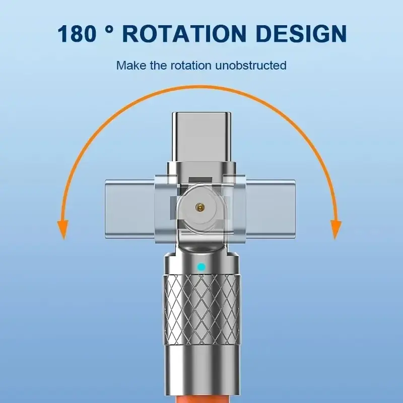 120W 7A Fast Charge USB Type C Cable 180 Degree Rotation Elbow Cable for Game for Xiaomi Redmi Honor Phone Charger USB C Cable