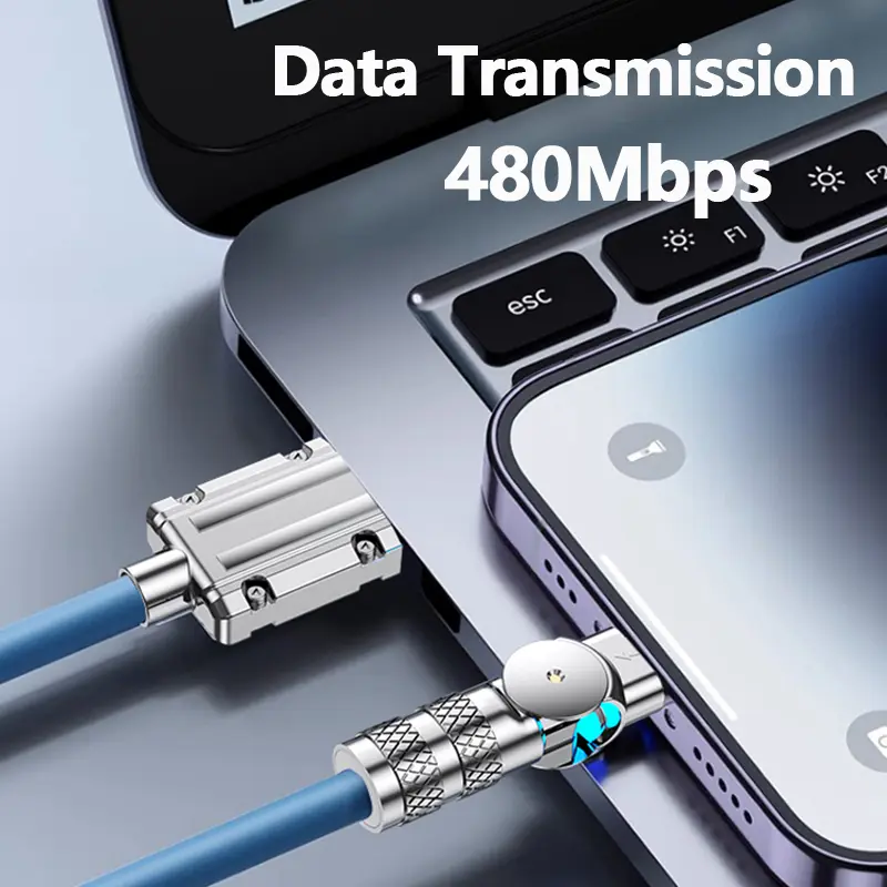 Micro USB 120W 3A Elbow Fast Charging Data Cable Cord For Playing Game For Samsung Galaxy S7 S5 Xiaomi Android Charge Usb Cord