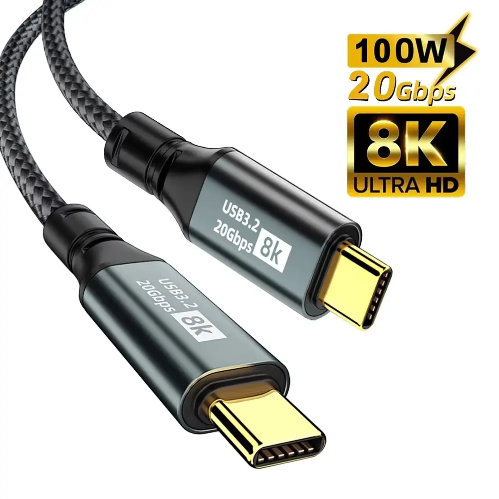 PD 3.2 100W USB C to USB C Cable Type-C Gen2 20Gbps 8K @ 60Hz Video Data Cord for PC Laptop Macbook iPad iPhone 15 Pro Max