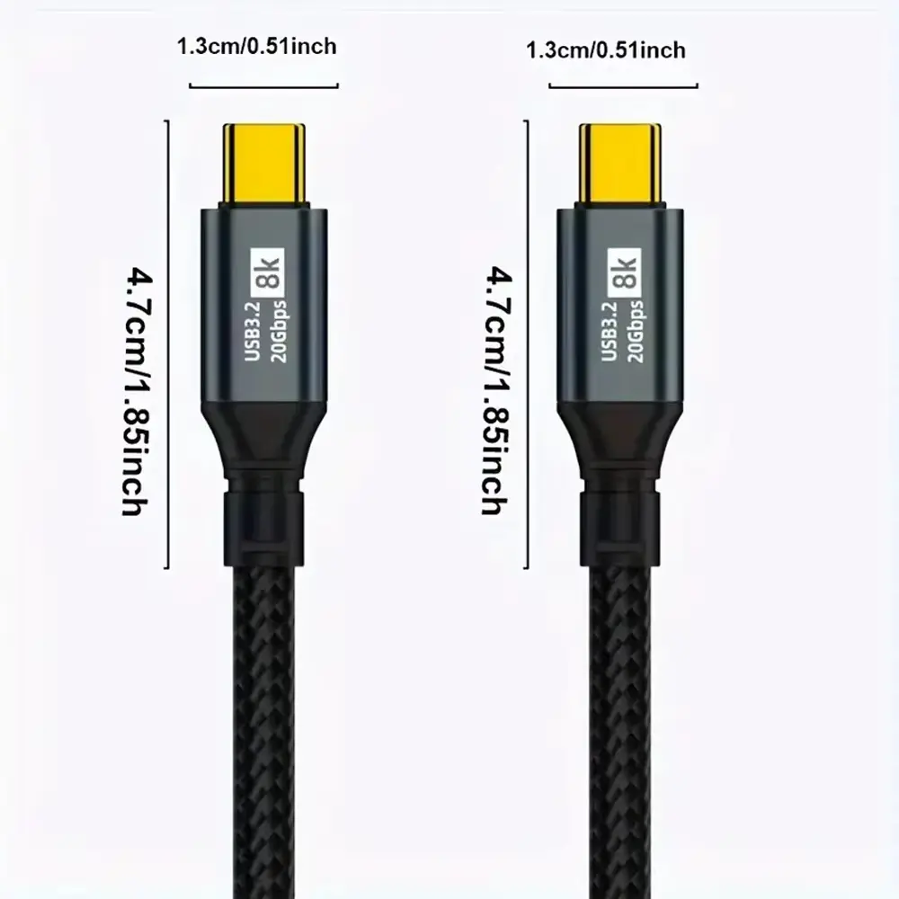 PD 3.2 100W USB C to USB C Cable Type-C Gen2 20Gbps 8K @ 60Hz Video Data Cord for PC Laptop Macbook iPad iPhone 15 Pro Max