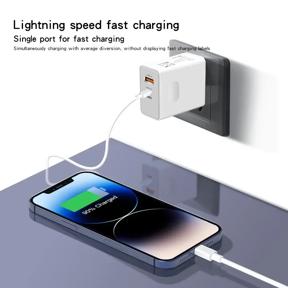 Total 120W USB Charger with Type C Data Cable Fast Charging Mobile Phone Quick Charge Wall Adapter for iPhone 15 Xiaomi Samsung