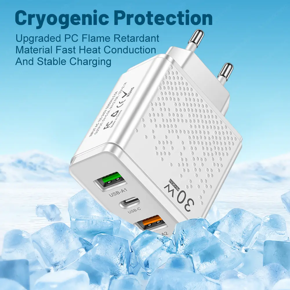 USB C Charger 30W PD Type C Fast Charging Phone Charger Adapter For iPhone Samsung Huawei Xiaomi QC3.0 3 Ports USB Wall Charger