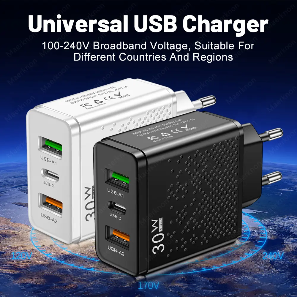 USB C Charger 30W PD Type C Fast Charging Phone Charger Adapter For iPhone Samsung Huawei Xiaomi QC3.0 3 Ports USB Wall Charger