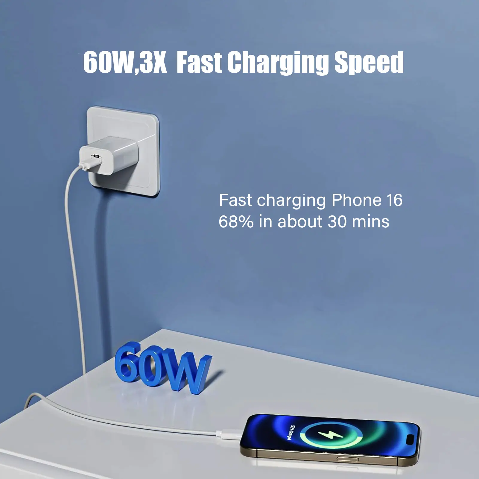 5-1Pack USB C Cable For iPhone 16 15 iPad Pro Max Fast charge Cord for Samsung Xiaomi Google AirPods 60W Type C Charger cable 2m