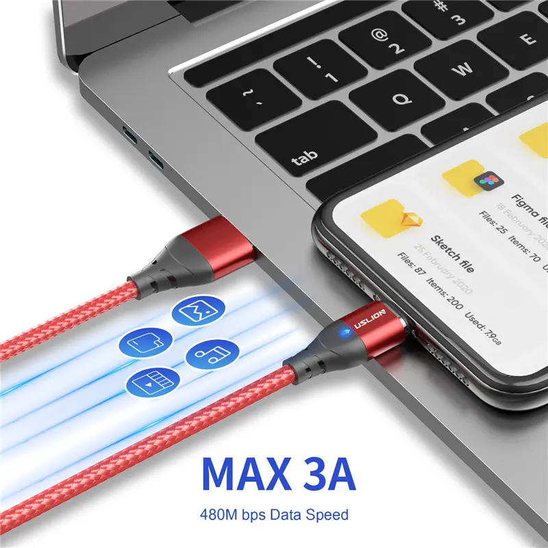 USLION 1/2M USB C Magnetic Cable Fast Charging Type C Cable Wire For Xiaomi 13 Magnet USB C Data Charge Wire Phone Adapter Cord