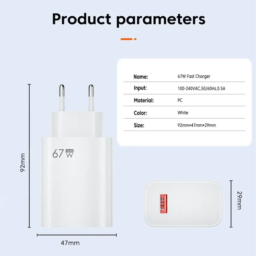 USB GaN Charger Total 67W Fast High Speed Quick Charging Phone Charger Portable Wall Adapter For Xiaomi 14 13 Pro Lite Redmi K70