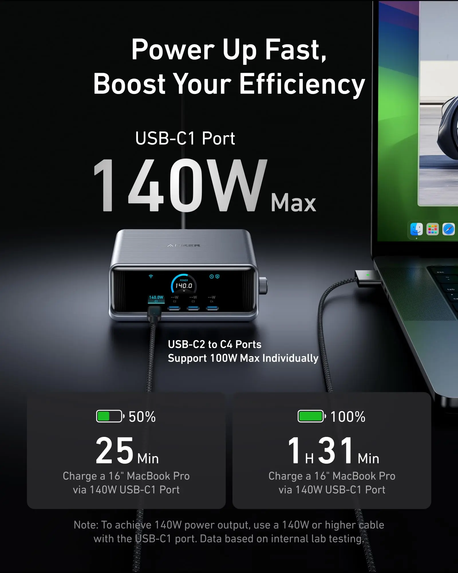 Anker Prime 250W USB-C Charger, Ultra-Fast 6-Port GaN Charging Station, 2.26" LCD Display and Smart Control Dial