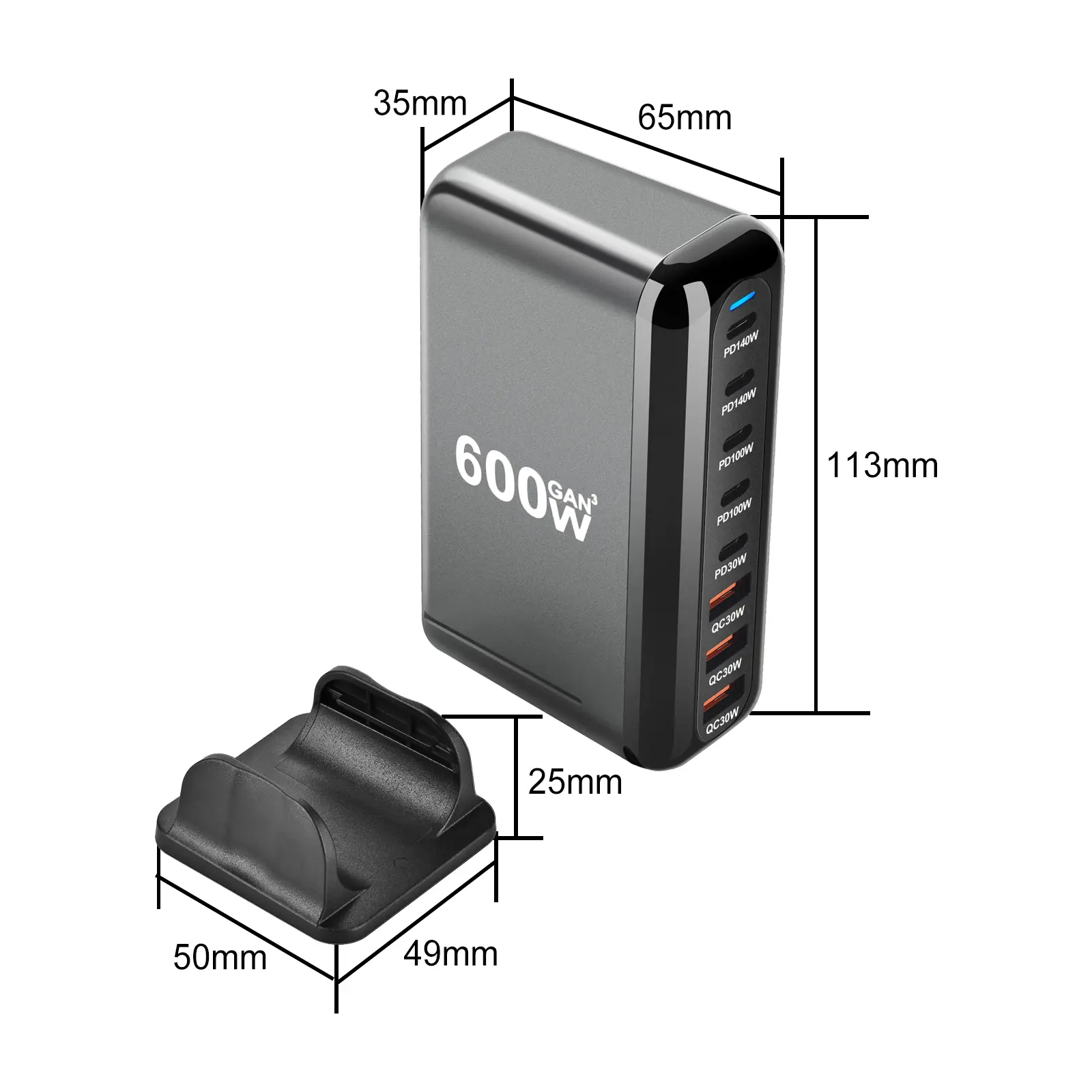 NEW 600W Gan Fast Charge 3.0 USB Type C Fast Charger Mobile 8-port 5C3A PD Charger  Convenient To Carry Tablet Charger