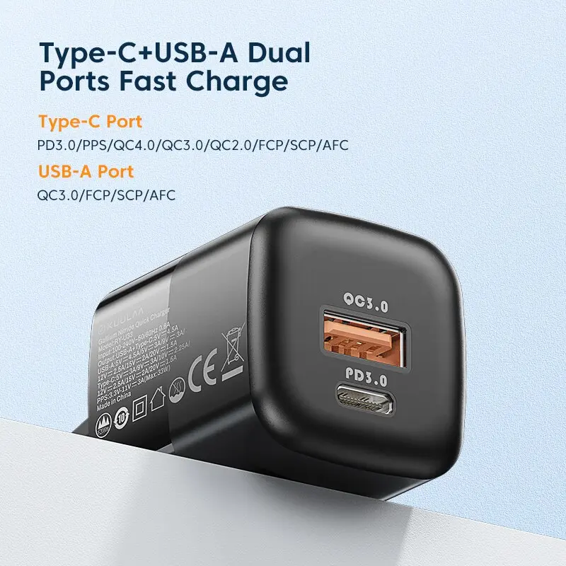 KUULAA USB C Charger 33W GaN Type C PD Fast Charging For iPhone 14 13 12 11 Pro Max XS 8 Plus For iPad Pro Air iPad Mini 2021