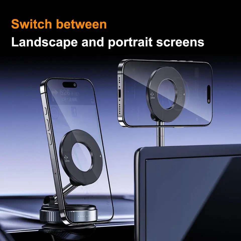 Car Mount Vacuum Magnetic Holder Foldable Strong Suction Stand For Cell Phone For iphone 16 15 12 13 14 Live Streaming