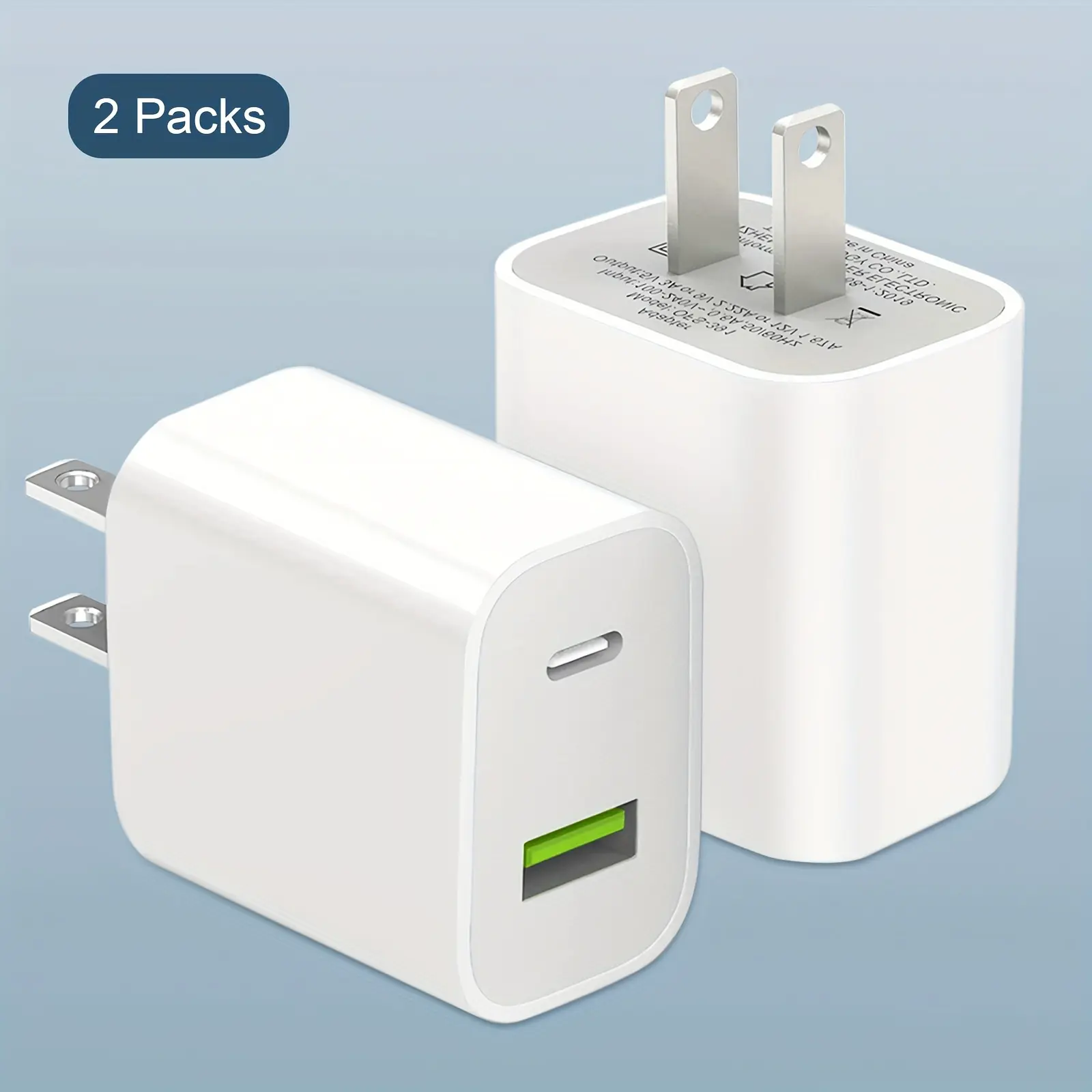 2pcs White Fast Charger For Iphone 20w Power Adapter Wall USB Type C Port Fast Plug Fast Charging With Data Cable Suitable