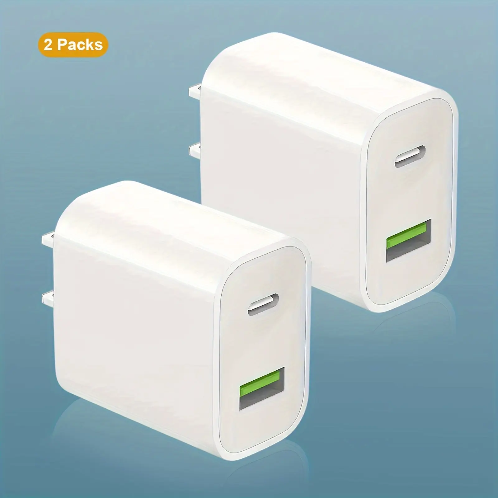 2pcs White Fast Charger For Iphone 20w Power Adapter Wall USB Type C Port Fast Plug Fast Charging With Data Cable Suitable