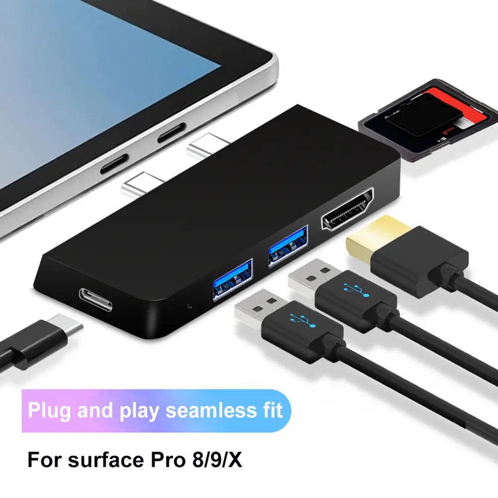 6-in-1 USB Hub Expander Type-C Male To HDMI-compatible SD for MicroSD High Speed Transmission for Surface Pro 8/9/X