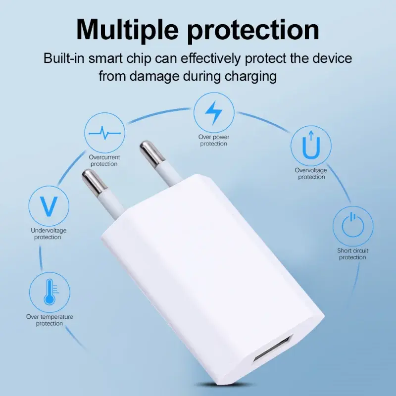 5/1PCS EU Plug Phone Charger 5V/1A Wall USB Home Travel Power Adapter for Xiaomi Samsung Huawei Google Phone Charger Head Block