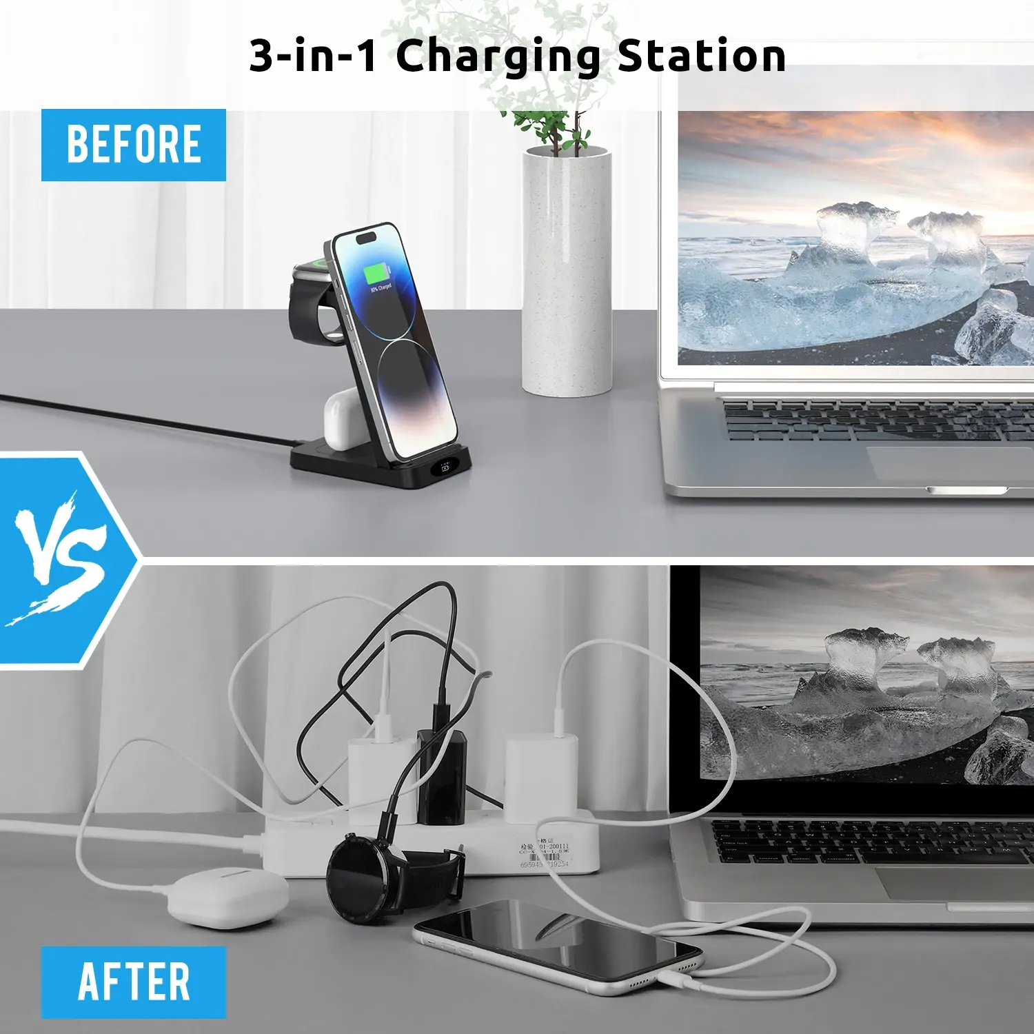 3 In 1 Foldable Wireless Charger Stand For iPhone  14 13 12 Pro Max Plus IWatch AirPods 3/2 15W  Charging Station Dock Holder