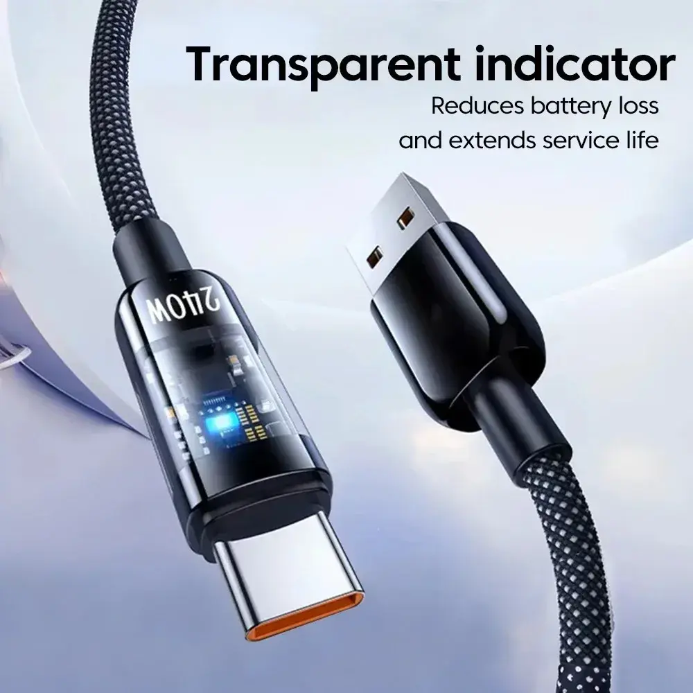 240W USB to Type C 10A Super Fast Charging Cable QC3.0 Fast Charger Cable LED Phone Charger Data Cord For Samsung Xiaomi Huawei