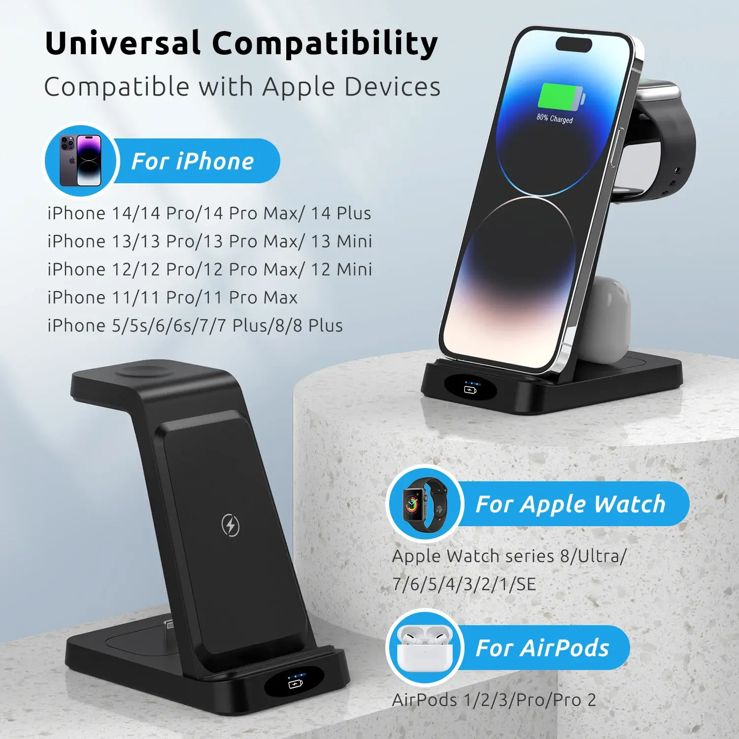 3 In 1 Foldable Wireless Charger Stand For iPhone  14 13 12 Pro Max Plus IWatch AirPods 3/2 15W  Charging Station Dock Holder