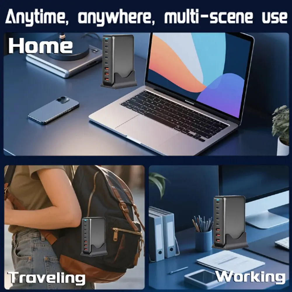 8 In 1 Multi Ports USB Charger 440W GaN Desktop Charging Station USB Fast Charge For iPhone 15 14 13,Samsung S24 S23,iPad mini