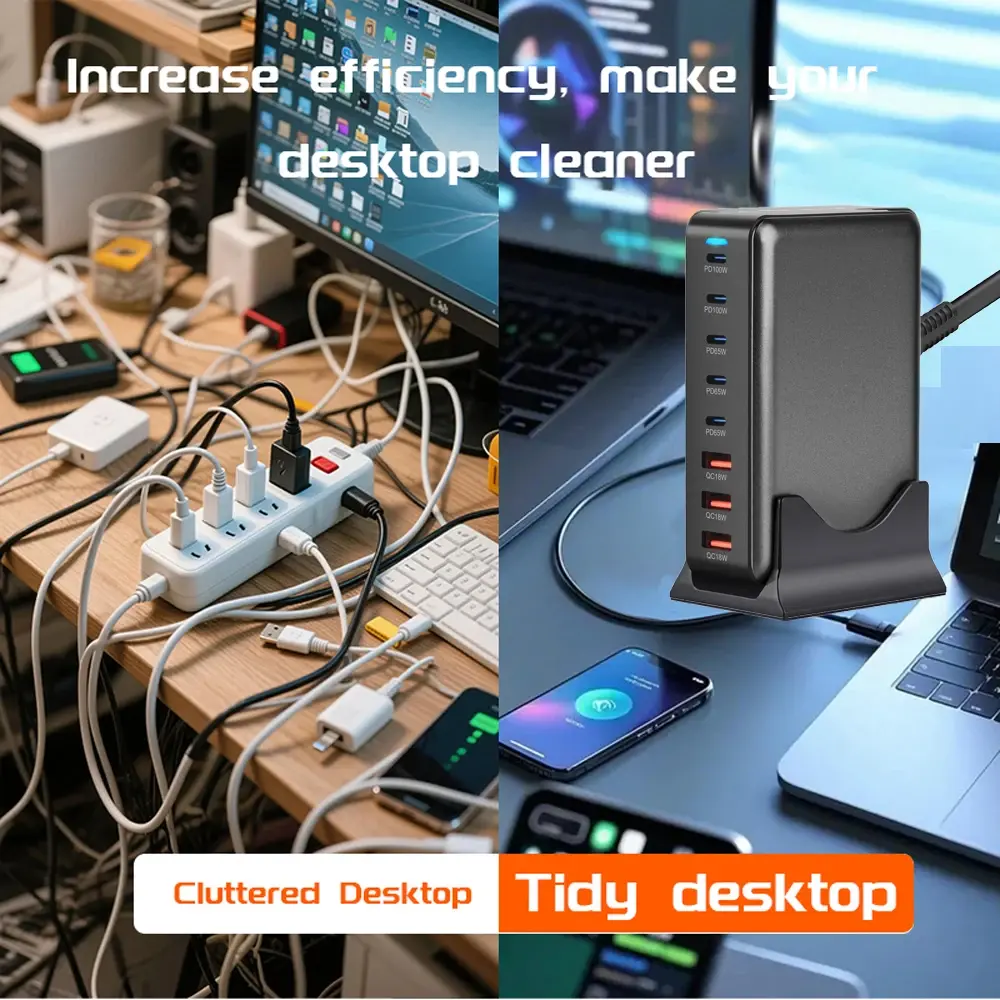 8 In 1 Multi Ports USB Charger 440W GaN Desktop Charging Station USB Fast Charge For iPhone 15 14 13,Samsung S24 S23,iPad mini