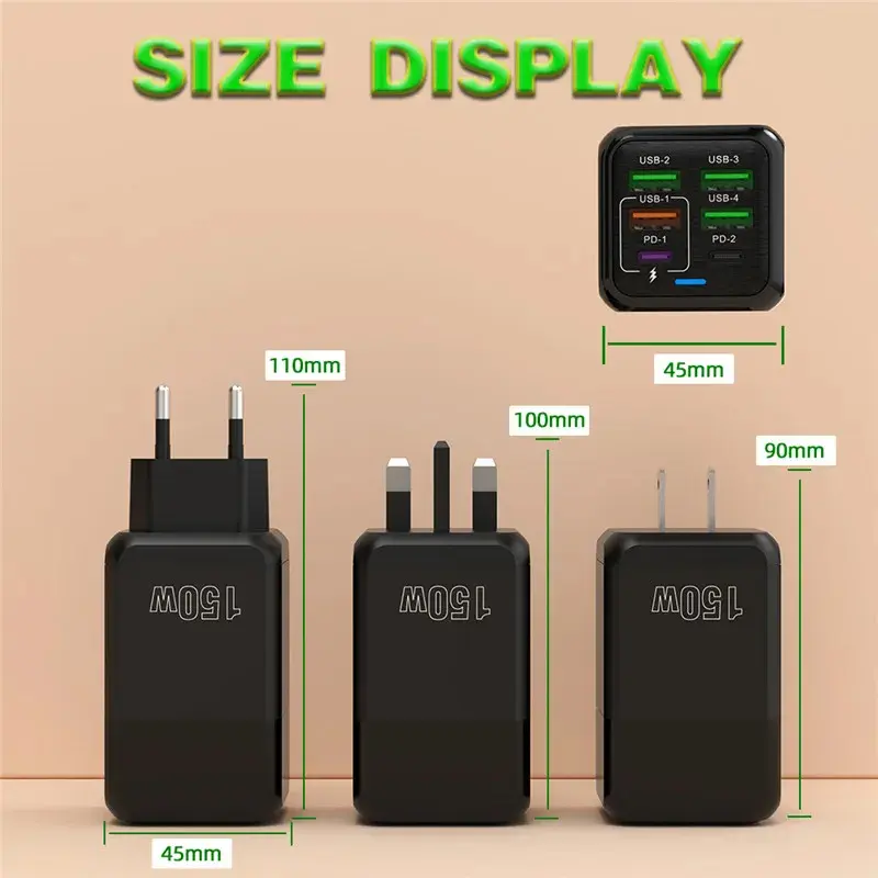 Xiaomi 150W Super Quick Charger 6 Ports PD QC 3.0 USB C Ultra High Speed Fast Charging For iPhone  Xiaomi Samsung Charger