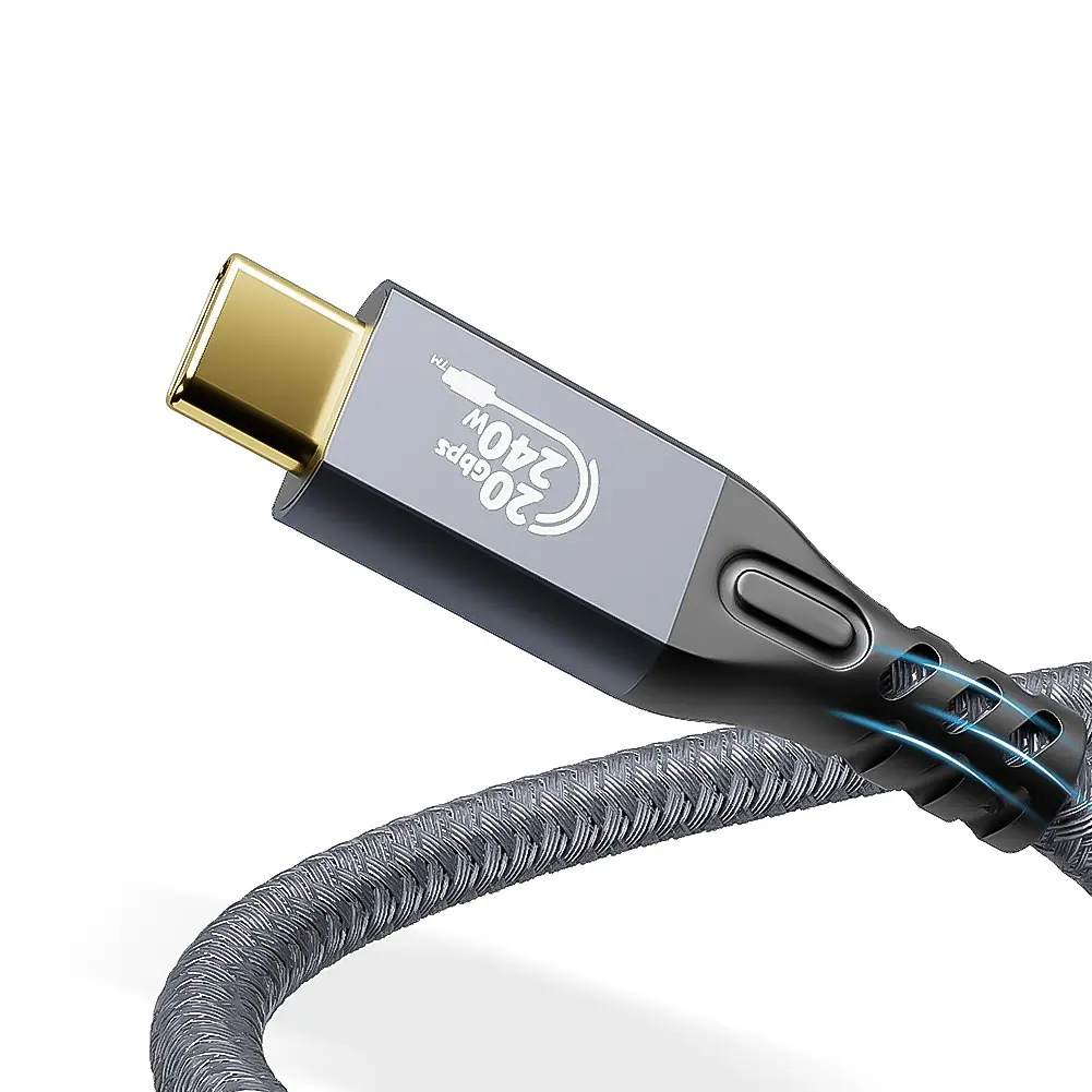 0.5/1/2/3M PD3.1 240W Type C To C Charger Cable 20Gbps Right Angle Fast Charger Type C Cable Braided Male To Male for Macbook PC