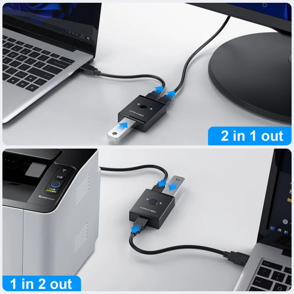 1 in 2 Out USB 3.0 Switch Selector Support for Windows 10/8/8.1/7/XP/OS X/Linux Switch Hub Adapter for Printer/Other Usb Device