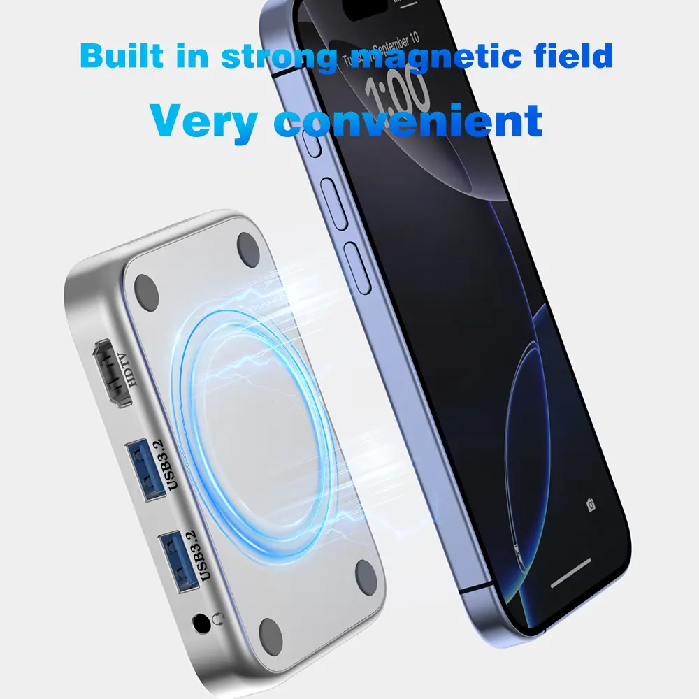 UGOURD M.2 SSD Enclosure Magnetic Type C Hub USB3.0 10Gbps Splitter Docking Station USB C to HDMI 4K Adapter Multiport M2 NVME