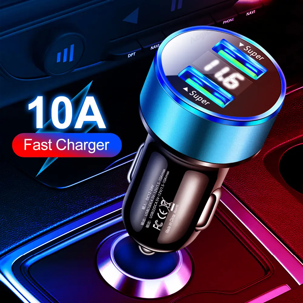 10A Super fast Charging Dual USB Car Charger Phone Charger For iphone 14 Pro Samsung Huawei Xiaomi poco Car QC3.0 Phone Adapter