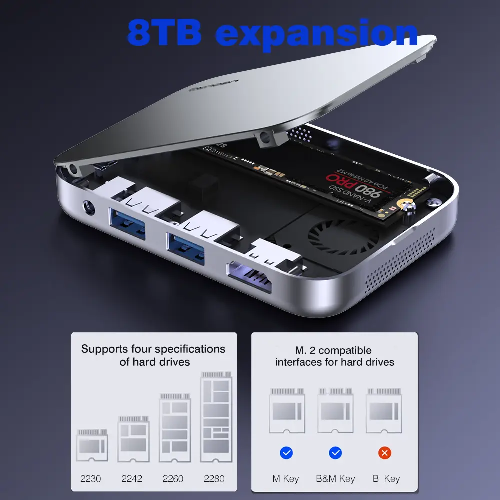 UGOURD M.2 SSD Enclosure Magnetic Type C Hub USB3.0 10Gbps Splitter Docking Station USB C to HDMI 4K Adapter Multiport M2 NVME