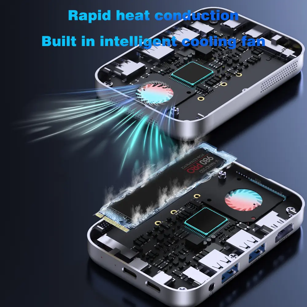 UGOURD M.2 SSD Enclosure Magnetic Type C Hub USB3.0 10Gbps Splitter Docking Station USB C to HDMI 4K Adapter Multiport M2 NVME