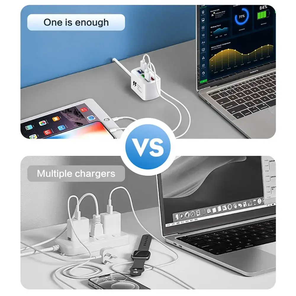 Fast Charging 6 in 1 USB Charger Power Strip Desktop Charging Station USB Hub Adapter Multi Port 1m Cord for iPhone Samsung Home
