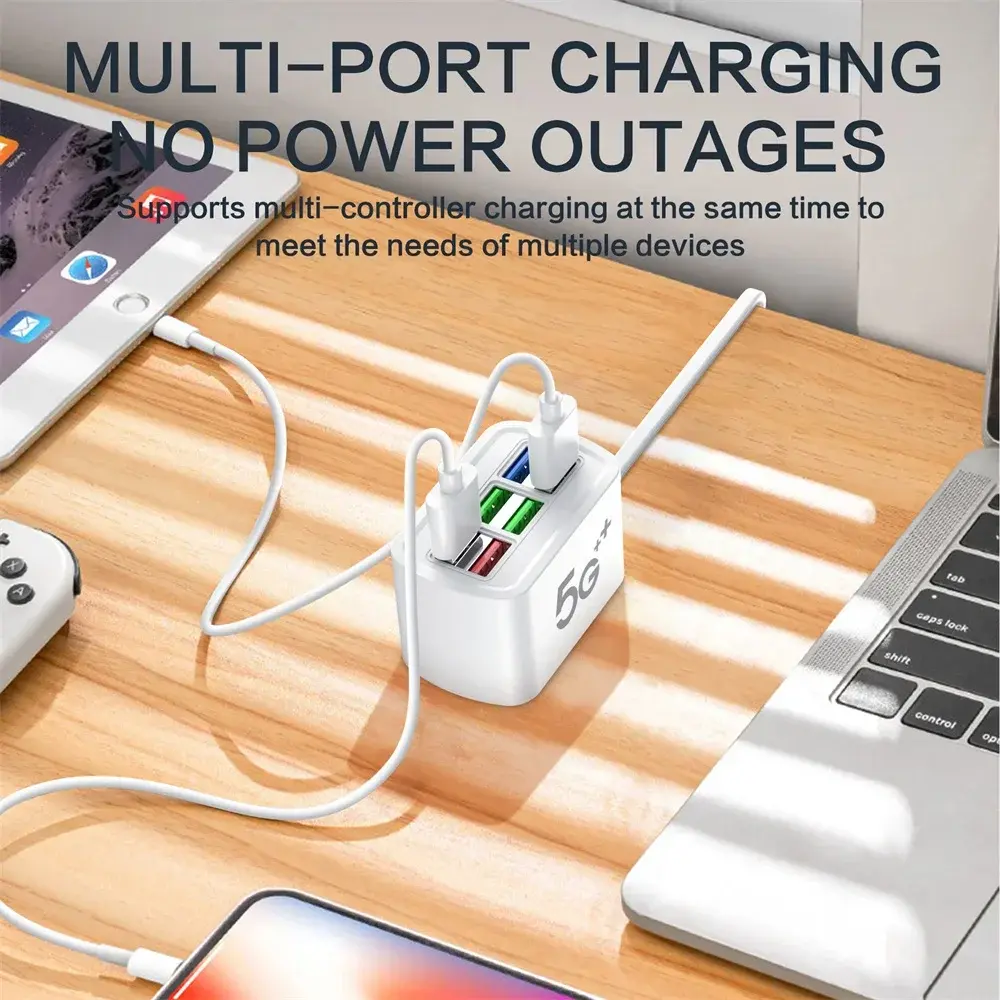 Fast Charging 6 in 1 USB Charger Power Strip Desktop Charging Station USB Hub Adapter Multi Port 1m Cord for iPhone Samsung Home