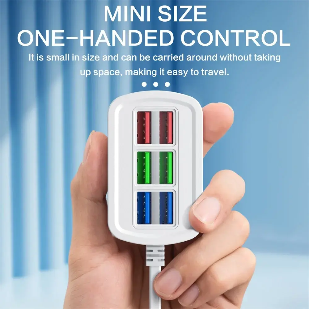 Fast Charging 6 in 1 USB Charger Power Strip Desktop Charging Station USB Hub Adapter Multi Port 1m Cord for iPhone Samsung Home