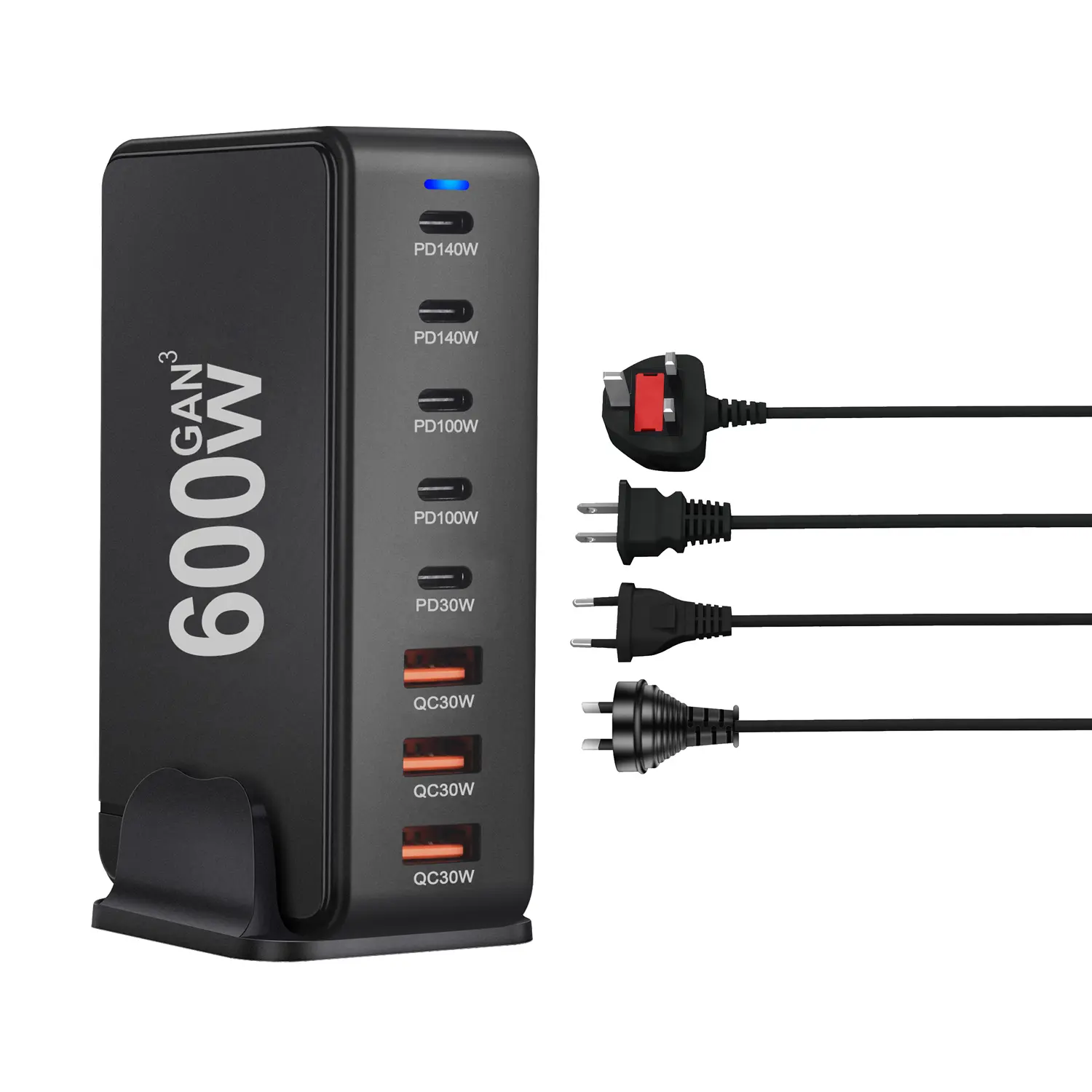 New 600W GaN Fast Charge 3.0 USB-C Charger with 8 Ports  5C3A PD, Portable and Suitable for Tablets