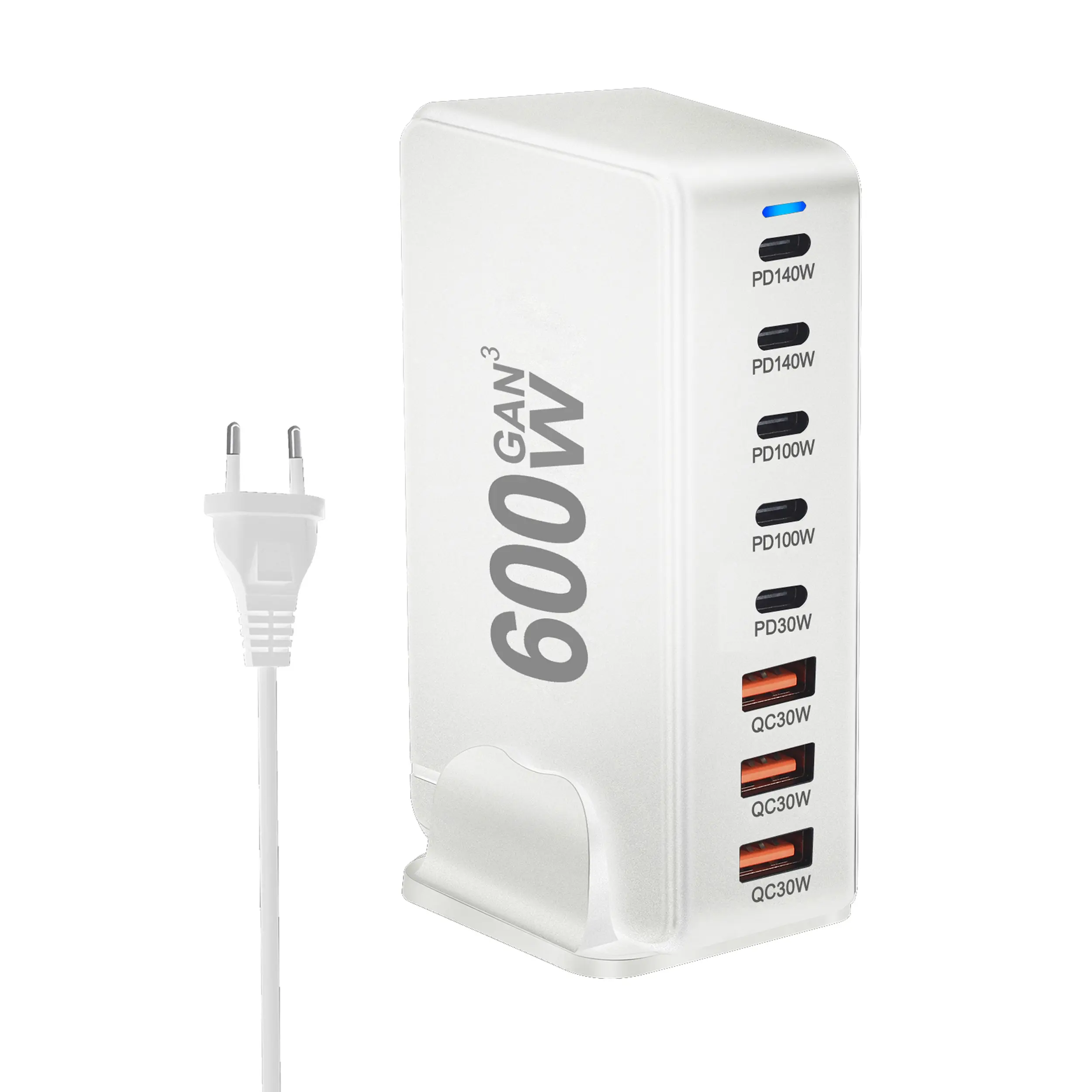 New 600W GaN Fast Charge 3.0 USB-C Charger with 8 Ports  5C3A PD, Portable and Suitable for Tablets