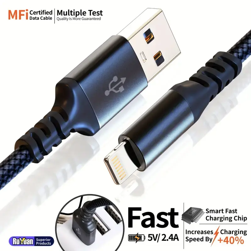 USB to Lightning charge cable for iPhone 14 13 12 11 Pro Max 8 7 6 Fast charging cable Data cable for iPad Mini MFi Certified