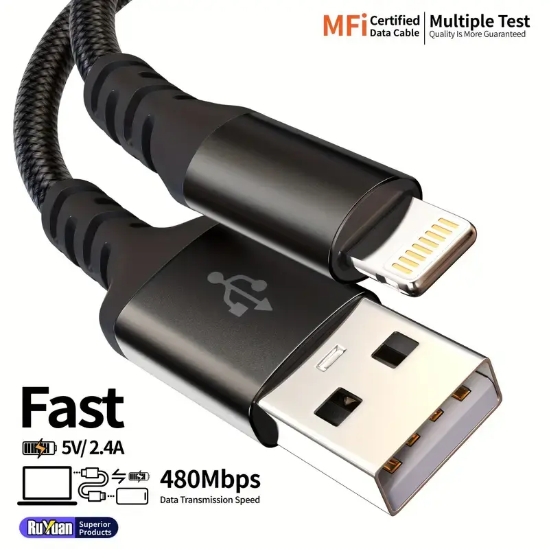 USB to Lightning charge cable for iPhone 14 13 12 11 Pro Max 8 7 6 Fast charging cable Data cable for iPad Mini MFi Certified